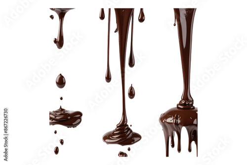 Set of chocolate drip isolated on transparent background photo