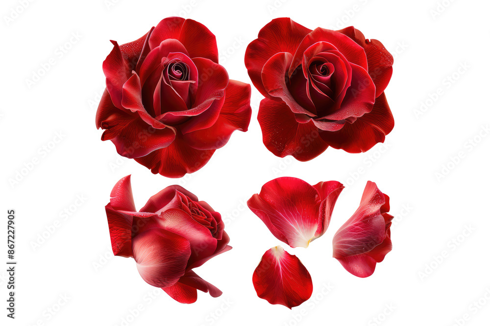 Set of red rose flower petals isolated on transparent background Set of red rose flower petals isolated on transparent background