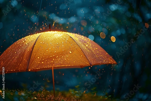 Wallpaper Mural Yellow umbrella in the rain with a blurred background of trees. Torontodigital.ca