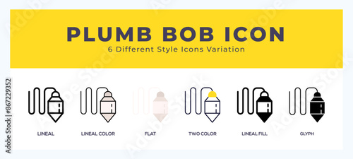 Plumb bob set of icons. Vector illustration with different styles.