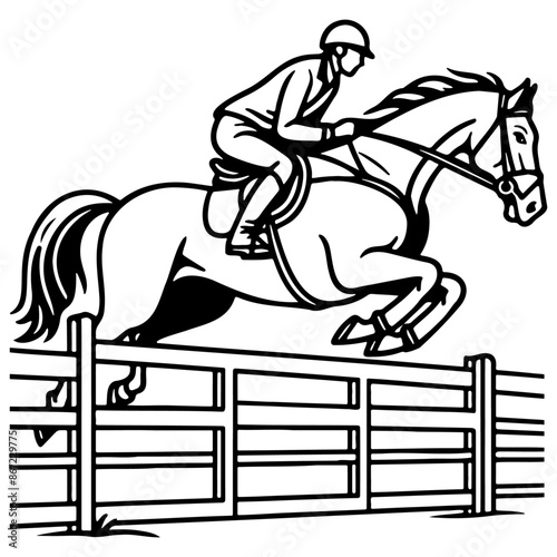 Equestrian Show Jumping Illustration.