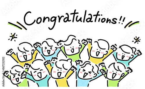 両手を上げて笑顔でお祝いする人々　congratulations