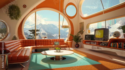 Retro futuristic living room with vintage tech © Sergei