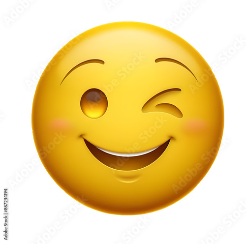 Emoji with smiling face and winking eyes isolated on white background