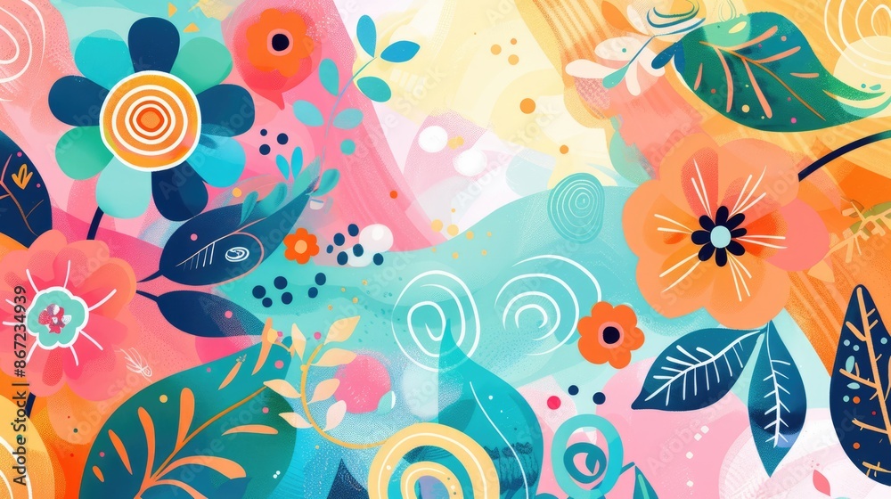 Bright and colorful flower and plant designs with a variety of colors and shapes, creating a lively and cheerful atmosphere. Bright and colorful flower and plant designs with a variety of colors and shapes, creating a lively and cheerful atmosphere.