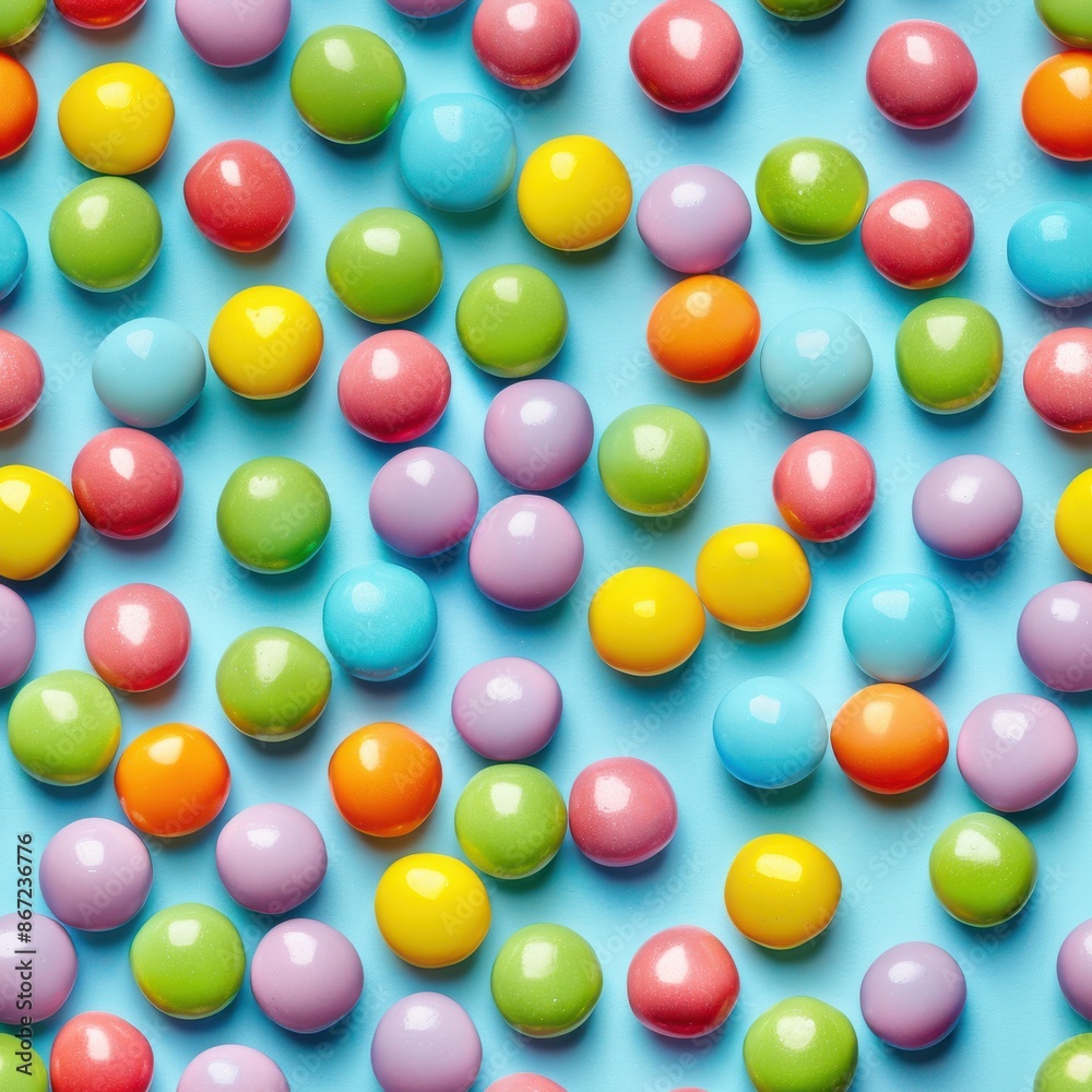 colorful candy and whole, shot from above, making a fun pattern on a bright pastel color background, magazine cover photo colorful candy and whole, shot from above, making a fun pattern on a bright pastel color background, magazine cover photo