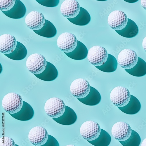 golf ball slices and whole, shot from above, making a fun pattern on a bright pastel color background, magazine cover photo © bajita111122