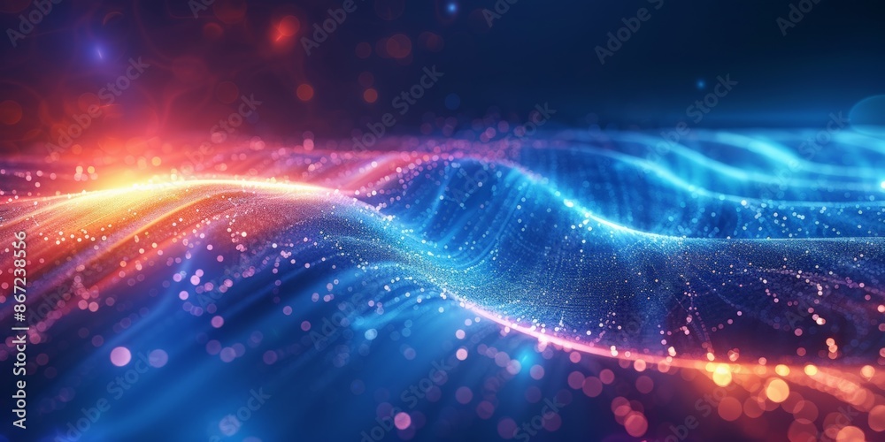 Obraz premium Abstract representation of waves of blue and orange light particles.