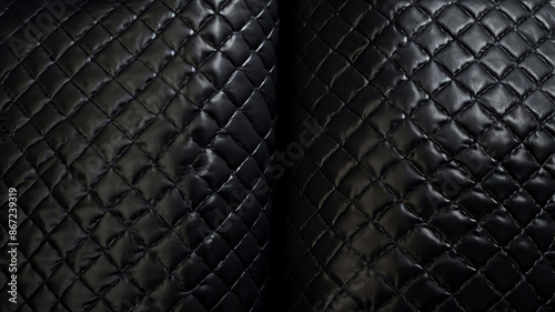Black folded leather texture background, Abstract black wavy leather wallpaper background photo