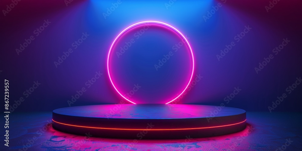 Minimalist neon circle on a textured wall, showcasing a modern and sleek design. Minimalist neon circle on a textured wall, showcasing a modern and sleek design.
