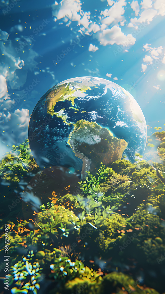 A beautiful globe covered with moss and grass A beautiful globe covered with moss and grass