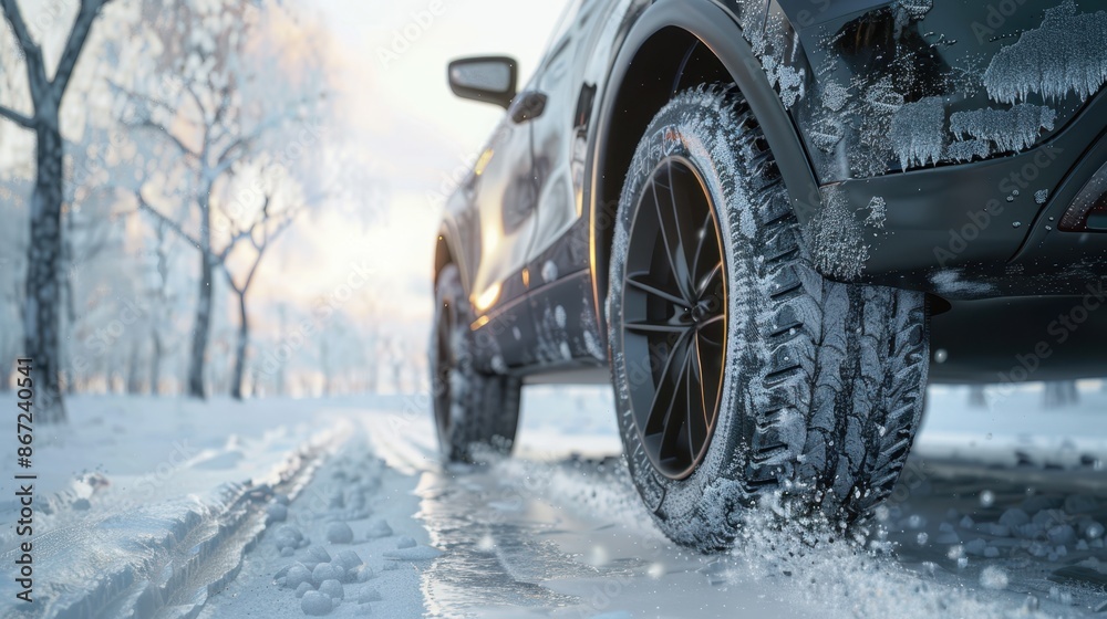 Obraz premium The car on snowy road