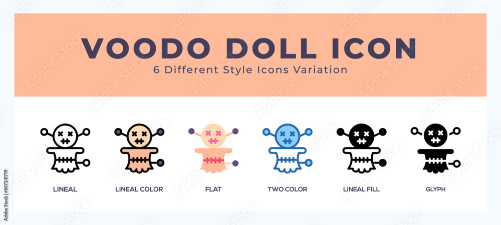 Fototapeta premium Voodoo doll icon set with different styles. Vector illustration.
