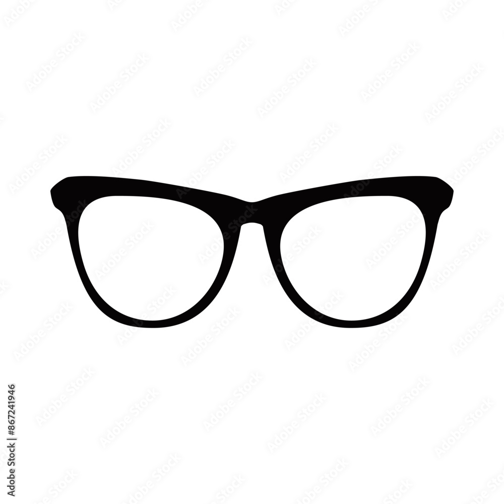 Fototapeta premium The glasses icon. Black silhouette of glasses. Vision-correcting glasses, sunglasses. Vector illustration isolated on a white background for design and web.