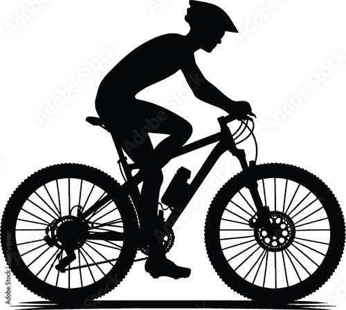 A silhouette of a male biker with helmet biking. Silhouettes of people riding bicycle. Suitable for mountain bike,