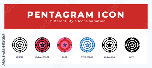 Pentagram icon in filled. thin line. outline stroke and flat style.