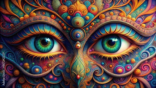 Abstract eyes with vibrant colors and intricate patterns , vision, surreal, digital art, creative, abstract, artistic,concept