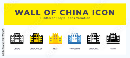 Great wall set of icons. Vector illustration with different styles.