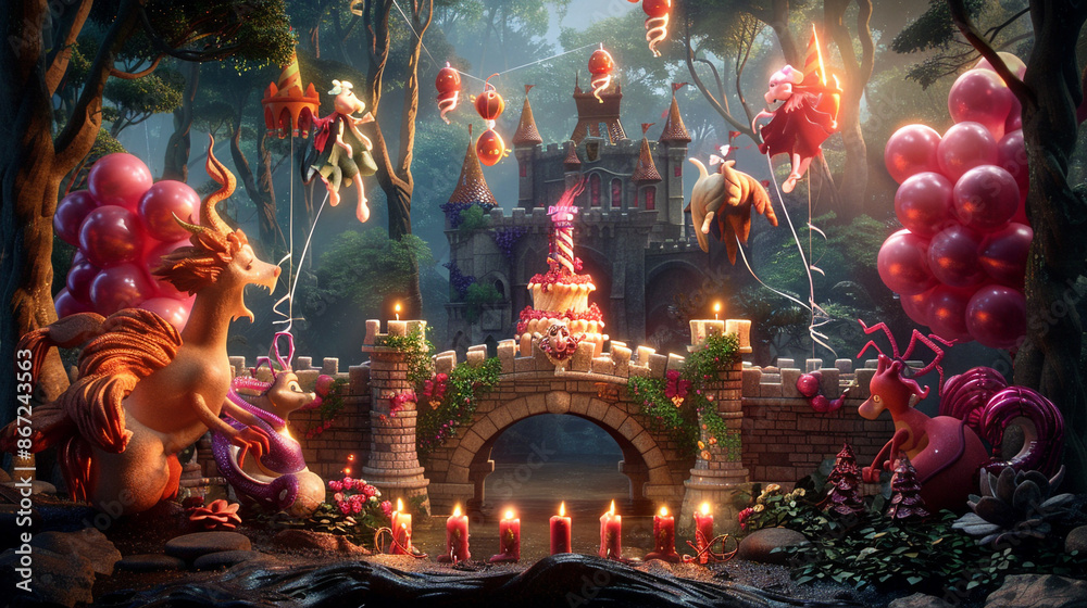 Enchanted Drawbridge an enchanted forest castle drawbridge birthday scene with balloons ...