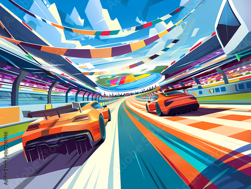 Race Cars Competing Intensely on a Scenic Track