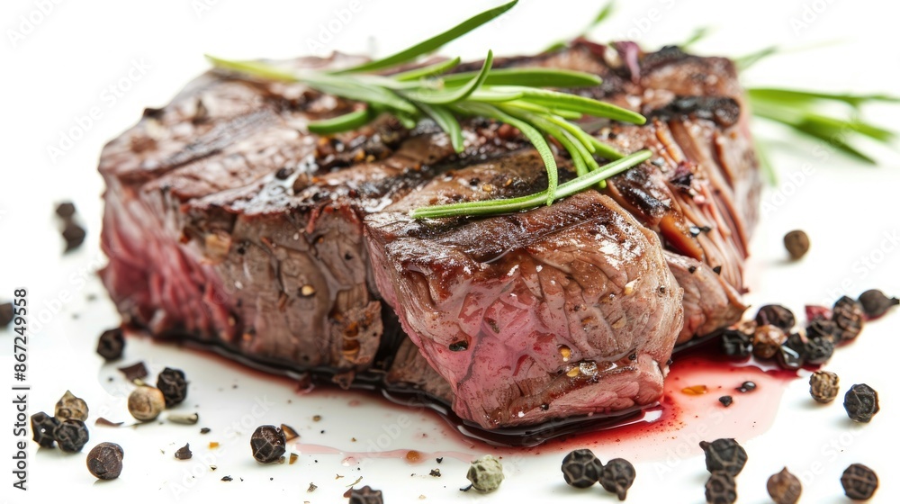 Meat entree set against a white background Meat entree set against a white background