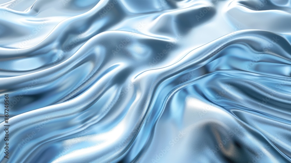 Fototapeta premium Silky 3D illustration of chrome waves in a captivating blue hue, perfect for high-tech designs.