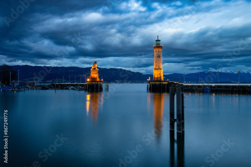 Hafeneinfahrt Lindau (Bodensee) - Blaue Stunde photo