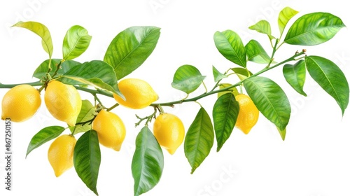 Yellow lemon vine with green leaves on a white background photo