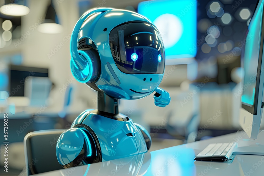 friendly robot working in a call center friendly robot working in a call center
