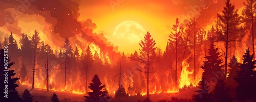 Dramatic Forest Fires with Towering Flames Wildfire Crisis and Environmental Destruction