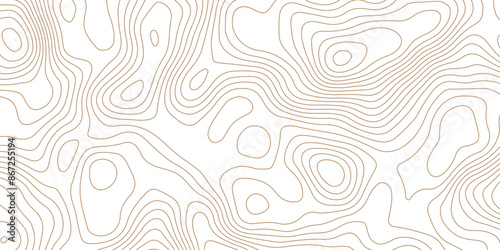 Abstract topographic contour map and geographic mountain relief background design .topography contour map white wave paper and curve brown color lines vector background .