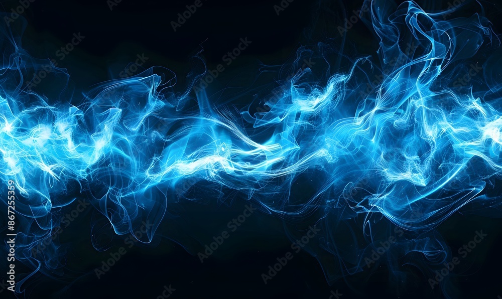 Abstract glowing blue plasma on black background, Abstract glowing blue plasma on black background,