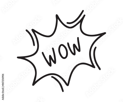 Wow Hand drawn cloud speech bubble element wow text. Explosion cloud icon. Isolated Comic doodle sketch style