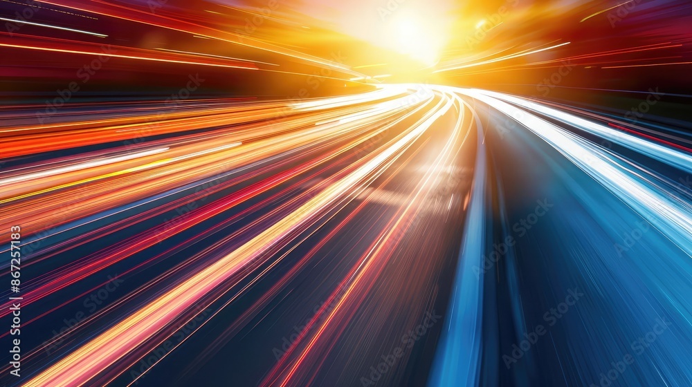 A light trail of a moving car, representing speed and progress A light trail of a moving car, representing speed and progress