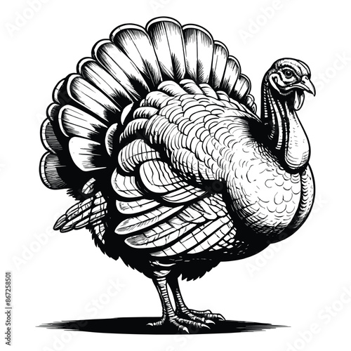 Hand Drawn Turkey Illustration Engraved Turkeycock