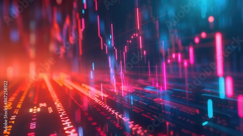 Wallpaper Mural Abstract background featuring financial symbols and dynamic light streaks. Torontodigital.ca