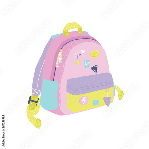 School backpack. Cartoon kids schoolbag. Back to school. Vector illustration