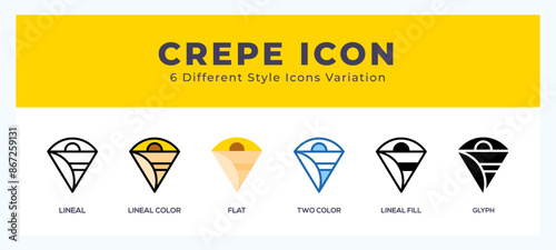 Crepe icon set with different styles. Vector illustration.