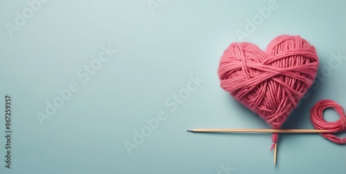 Knitting Needles with Heart shaped Yarn  concept, isolated on copy space with soft background, illustration.