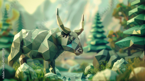 A low poly origami animal unfolds into a hyperrealistic creature within a stylized geometric landscape blending textures and dimensionality High Quality High Clarity Space fo