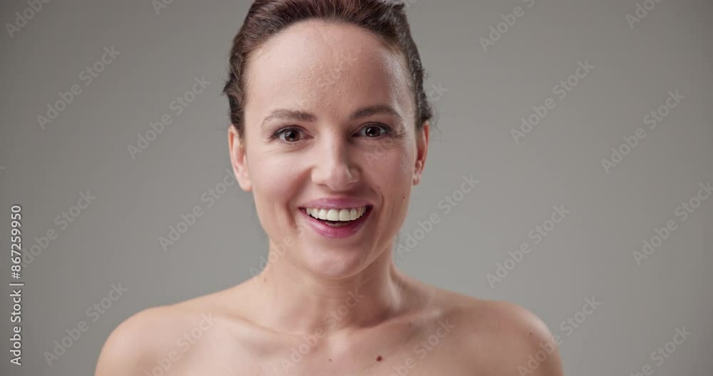 Beauty, health, cosmetics, anti-aging therapy and skin care concept - young beautiful brunette Caucasian woman opens her eyes wide in surprise and surprise Beauty, health, cosmetics, anti-aging therapy and skin care concept - young beautiful brunette Caucasian woman opens her eyes wide in surprise and surprise