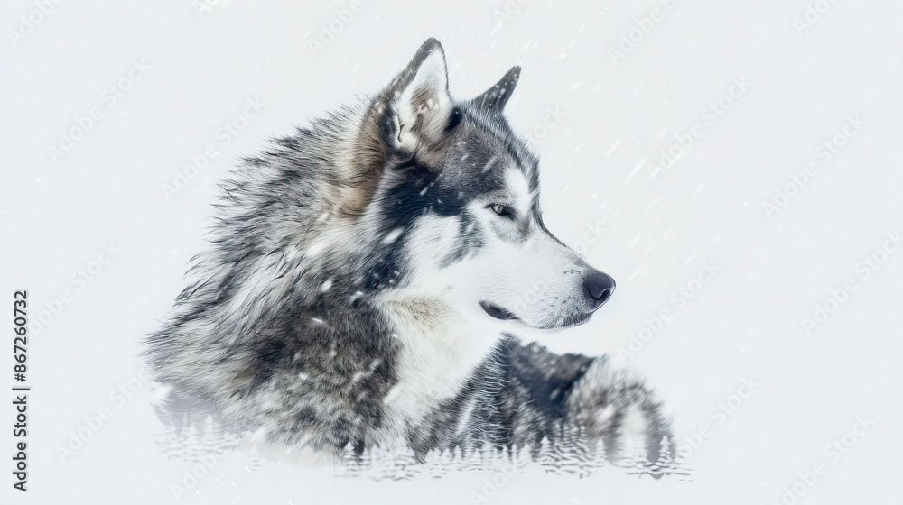 Double exposure of husky and forest landscape. Double exposure of husky and forest landscape.
