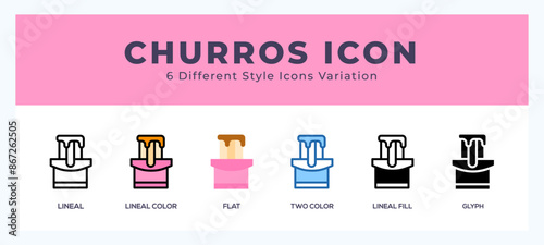 Churros pack of icons. vector illustration.