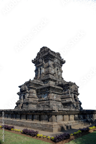 majestic Singosari temple against a blue sky background, perfect for cultural, historical, and architectural projects, highlighting its grandeur and intricate details