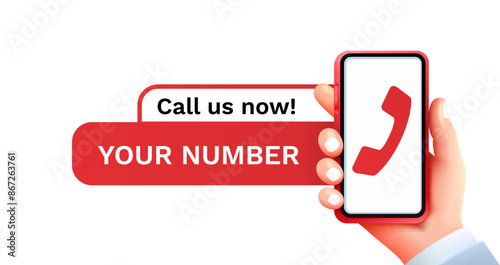 Call us now, Your number phone. web banner contact service. Vector illustration