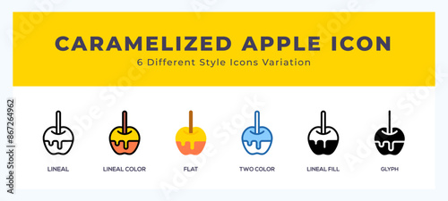Caramelized apple icon set. vector illustration.