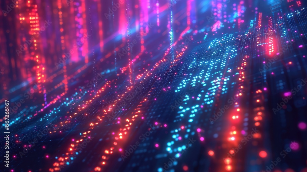 Abstract representation of a genetic code with floating letters and glowing lines. Abstract representation of a genetic code with floating letters and glowing lines.