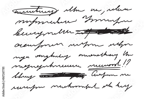 Unreadable handwritten text. Sweeping handwriting words. Poetic Abstract lettering work written pen.