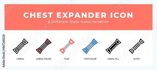 Chest expander icon set. outline. glyph black. flat color and filled line color photo