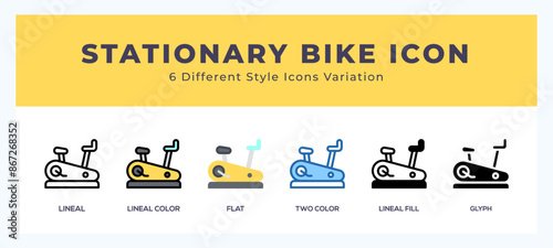 Stationary bike icon set pack vector illustration.